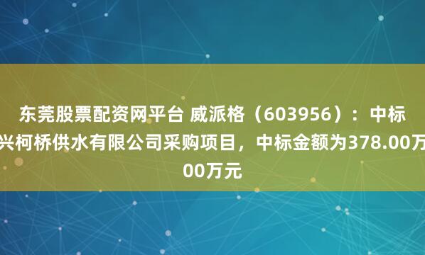 东莞股票配资网平台 威派格（603956）：中标绍兴柯桥供水有限公司采购项目，中标金额为378.00万元